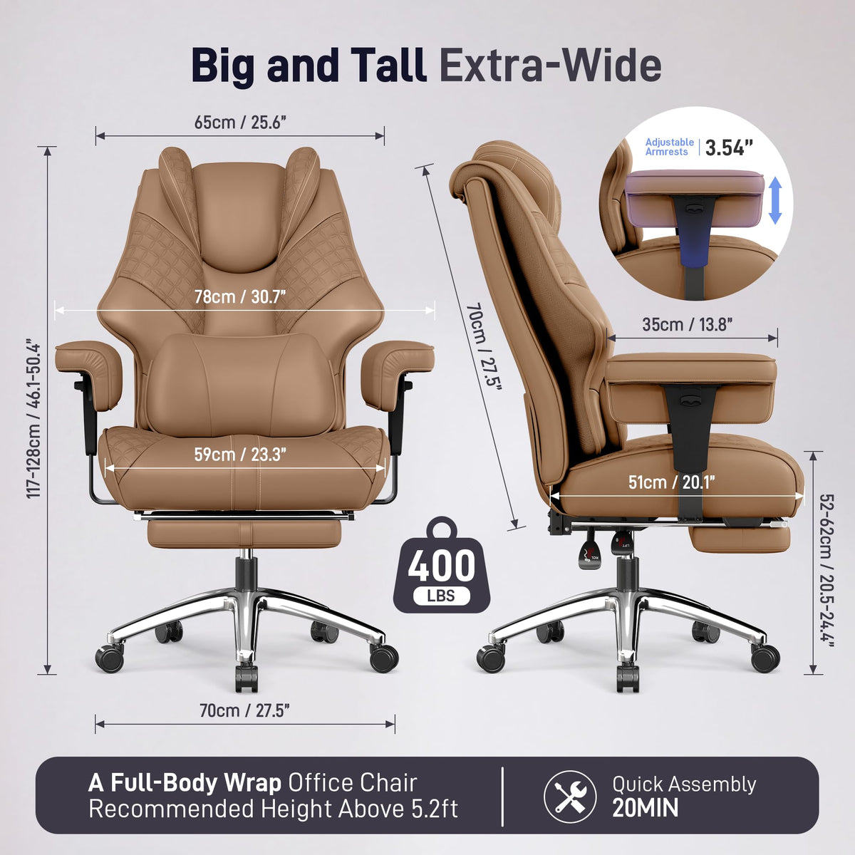 Big and Tall Executive Office Chair with Footrest and Lumbar Support S221