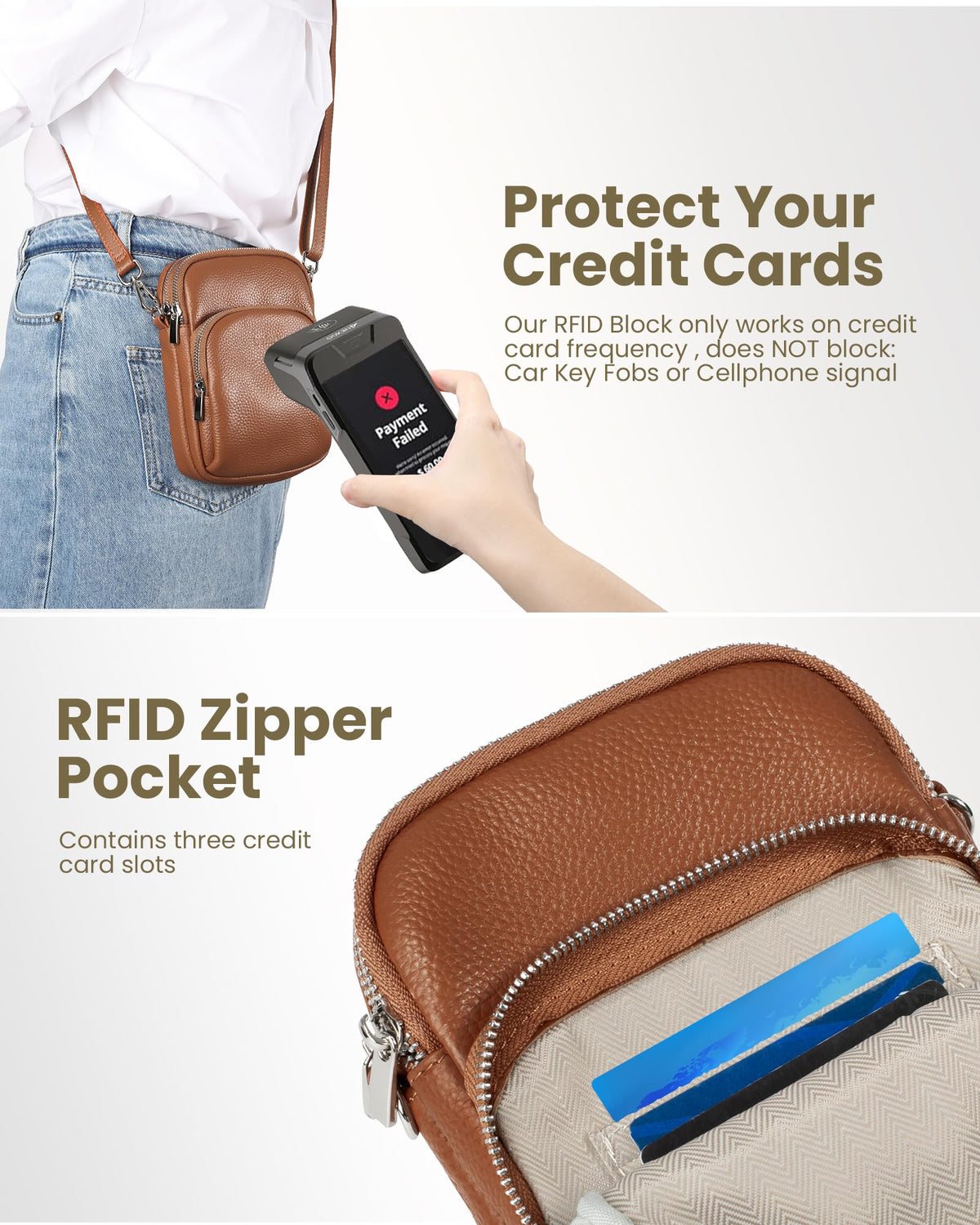 Small Genuine Leather Crossbody Bag with RFID Blocking Card Slots V48944