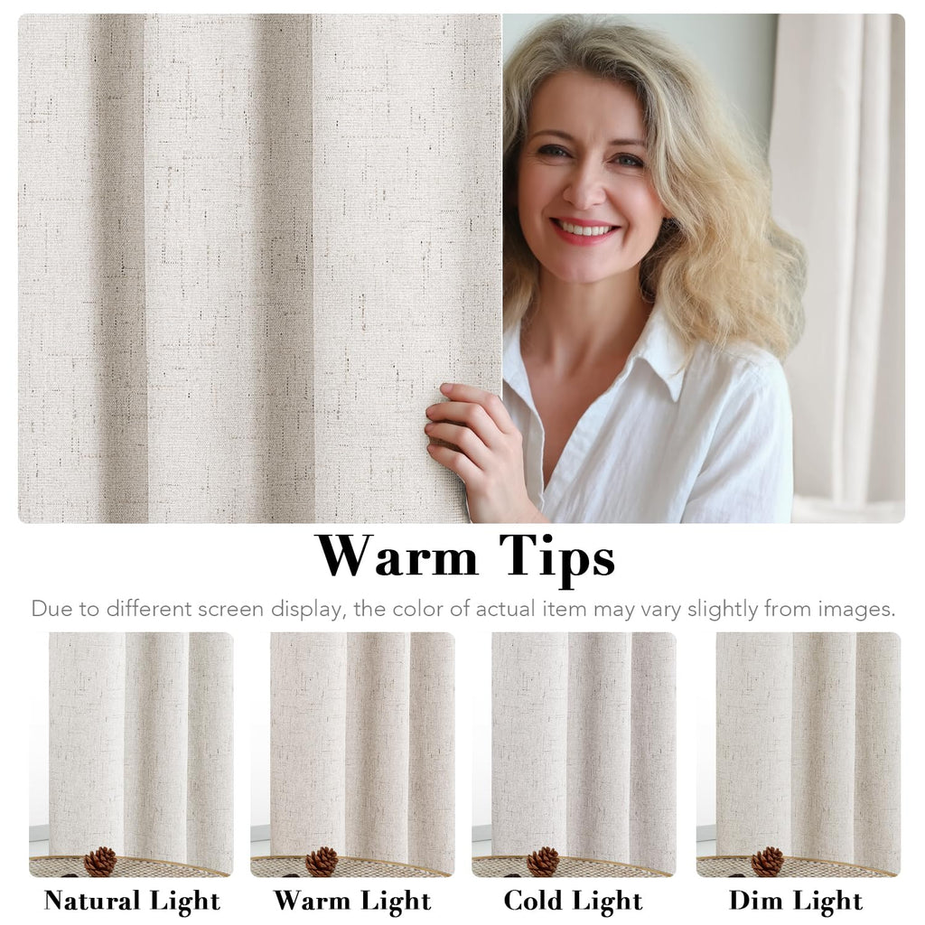 100% Blackout Linen Curtains 84" L 2 Panels Ivory U473