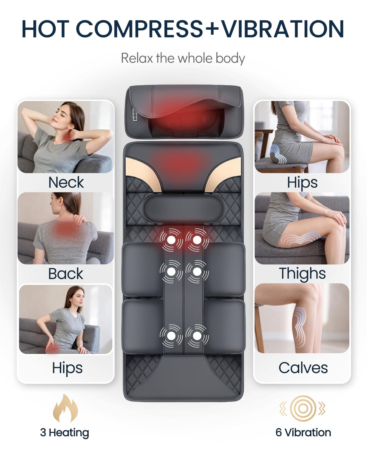 Full Body Massage Mat with Heat, Adjustable Lumbar Traction, Detachable Neck Shiatsu Roller, Airbag Compression, Vibration Massage Pad I47333