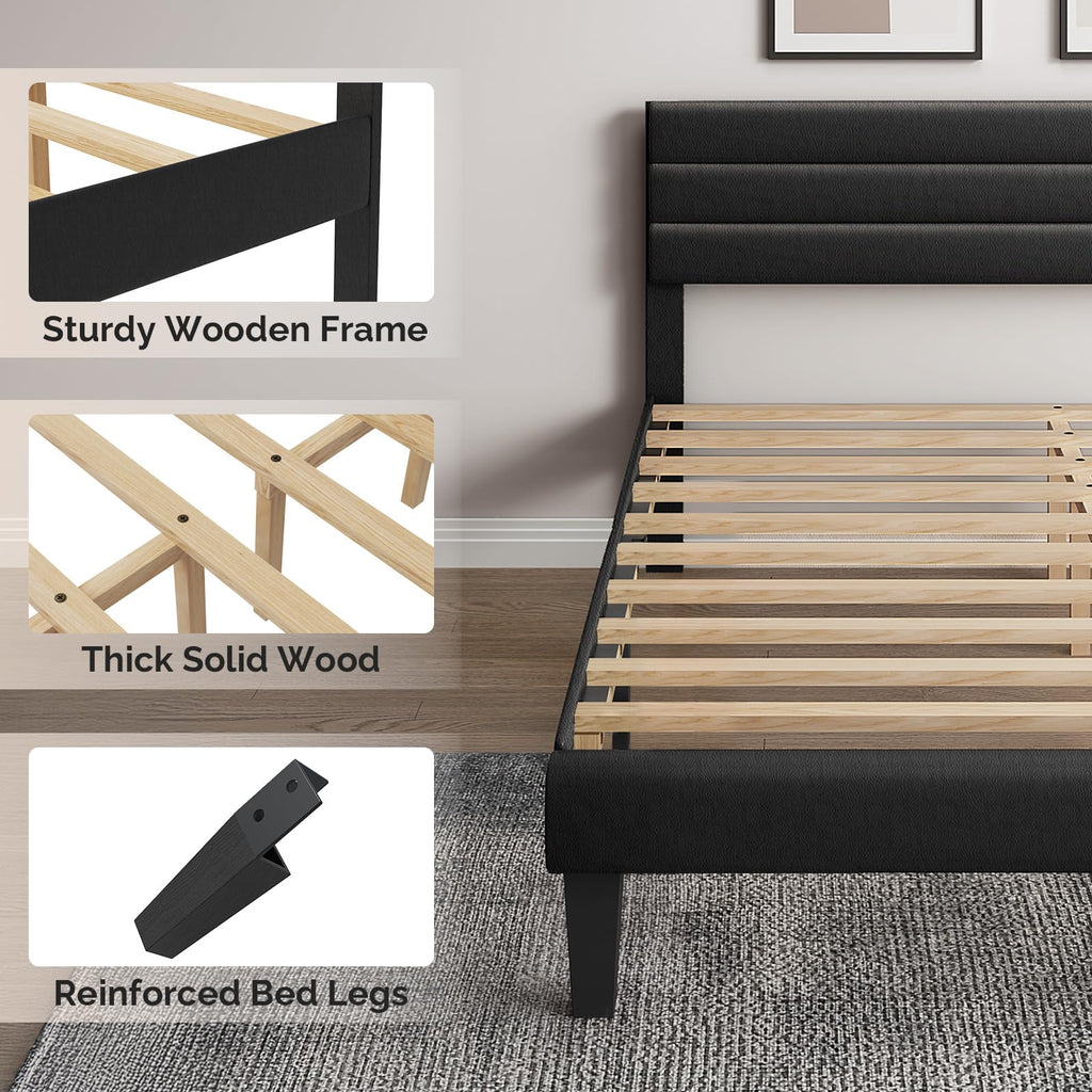 Full Faux Leather Upholstered Platform Bed Frame with Adjustable Headboard F496890