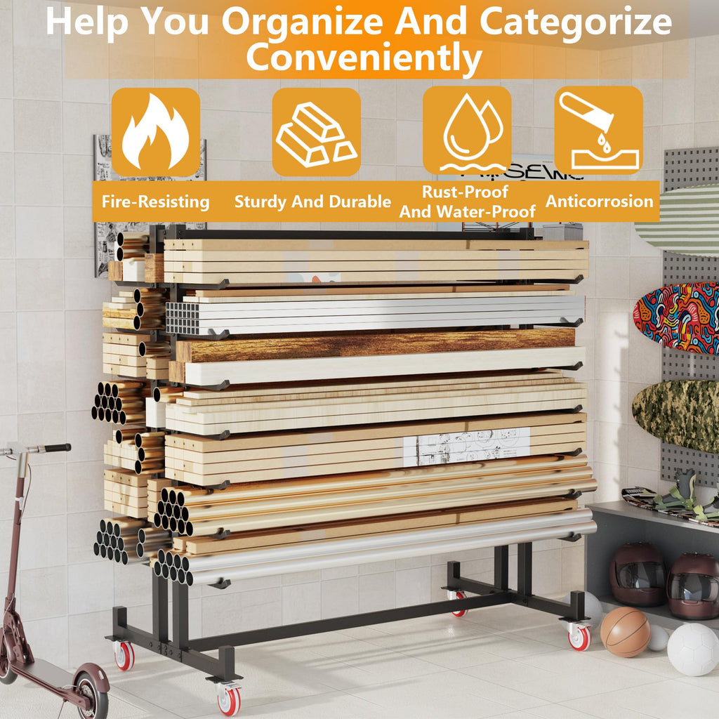 Heavy-Duty 2000LBS 7-Tier Rolling Lumber Storage Rack Z6623