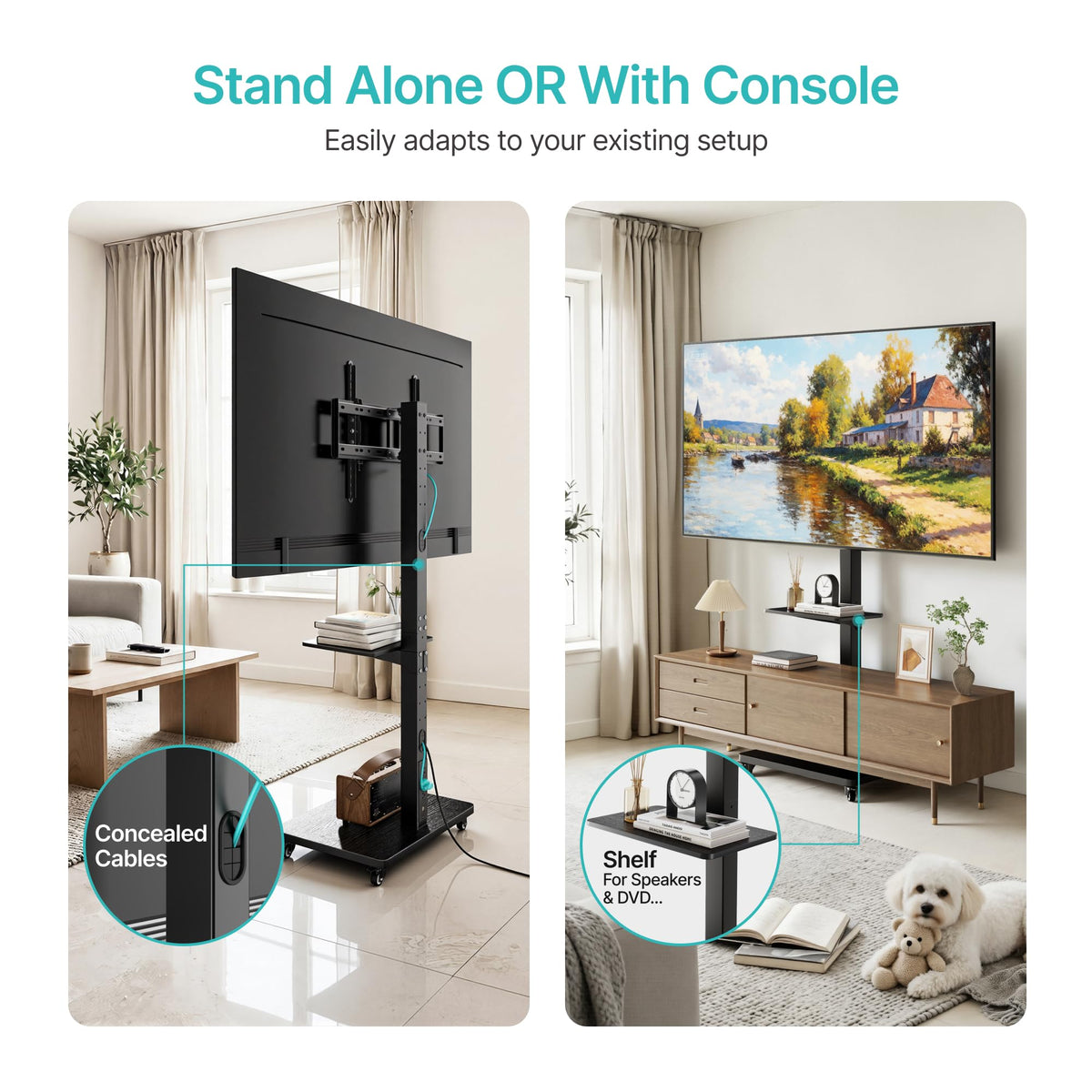 Rolling TV Stand with Power Outlet for 32-75 Inch TVs K9311