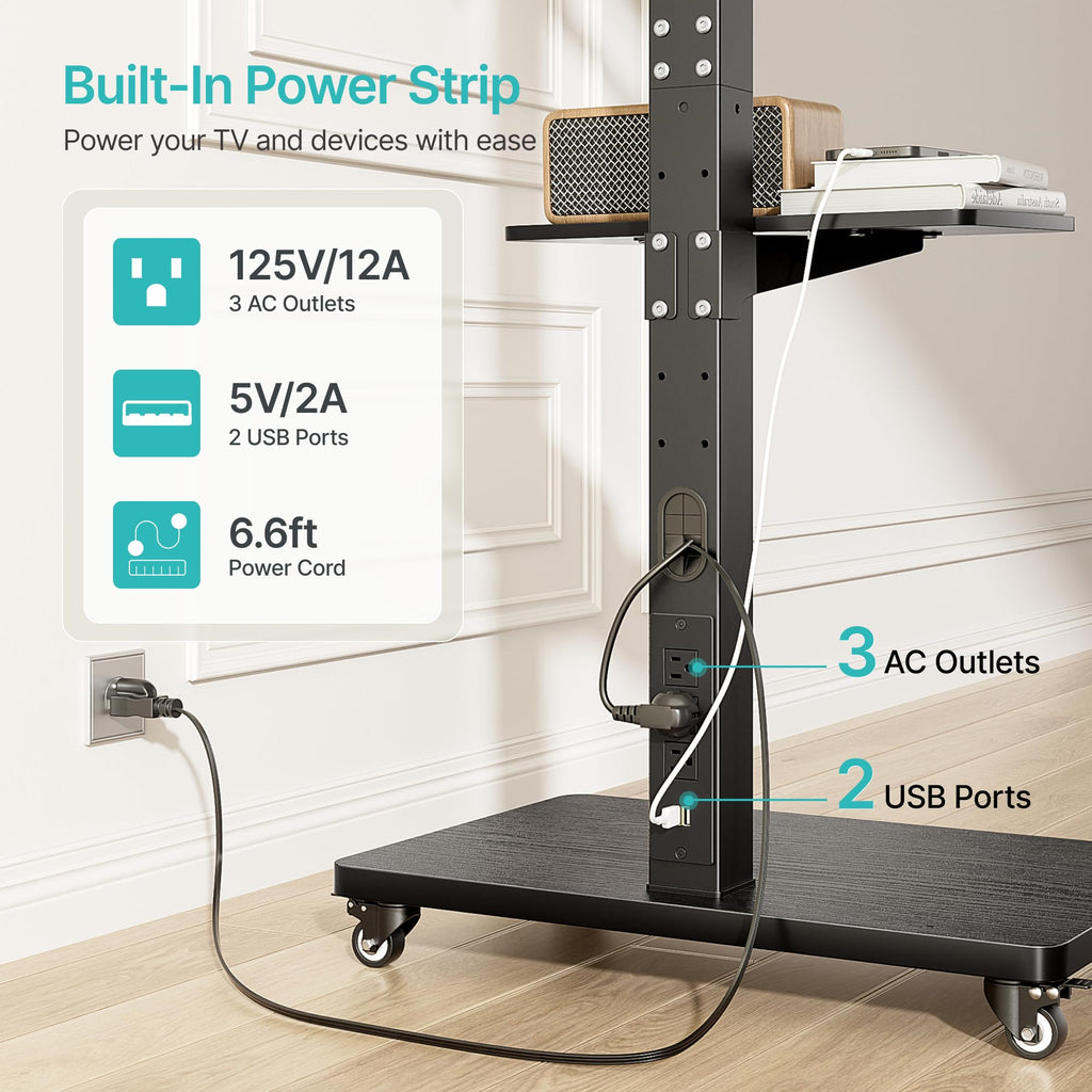 Rolling TV Stand with Power Outlet for 32-75 Inch TVs K9311