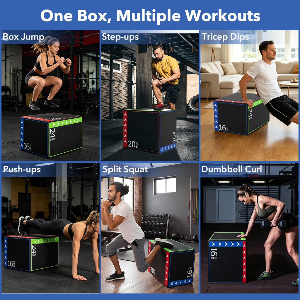 3 in 1 Plyometric Jump Box 16/20/24 Inch Soft Foam D6182
