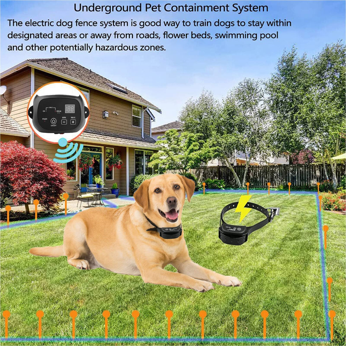Electric Dog Fence, Aboveground Underground Pet Containment System, Covers up to 3/4 Acre, Waterproof Rechargeable Training Collar, Shock Tone Correction G359