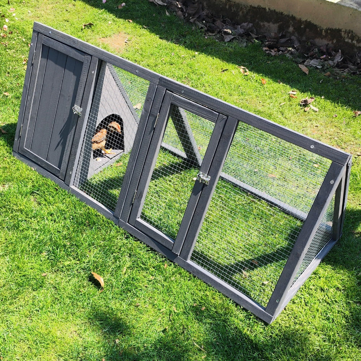 Wooden A-Frame Rabbit Hutch with Chicken Run O273