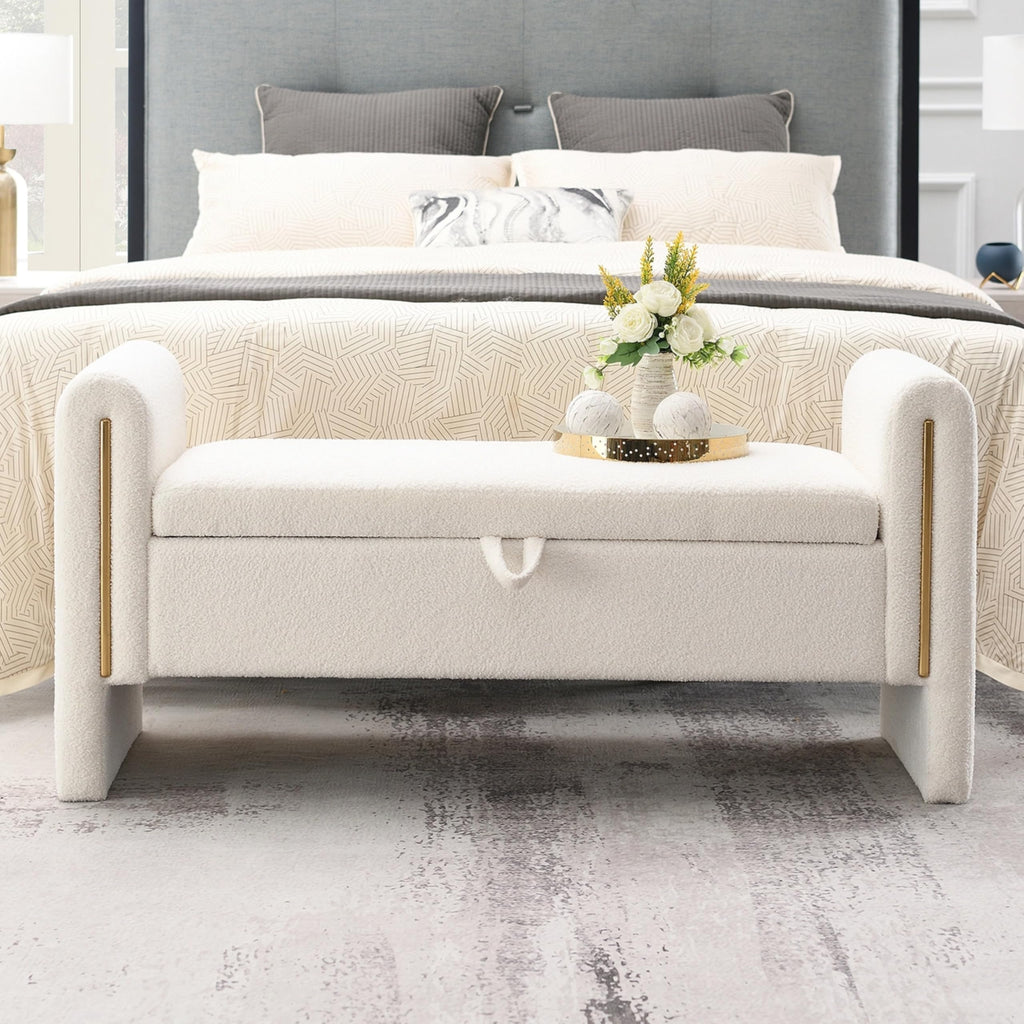 White Upholstered Storage Ottoman T895330