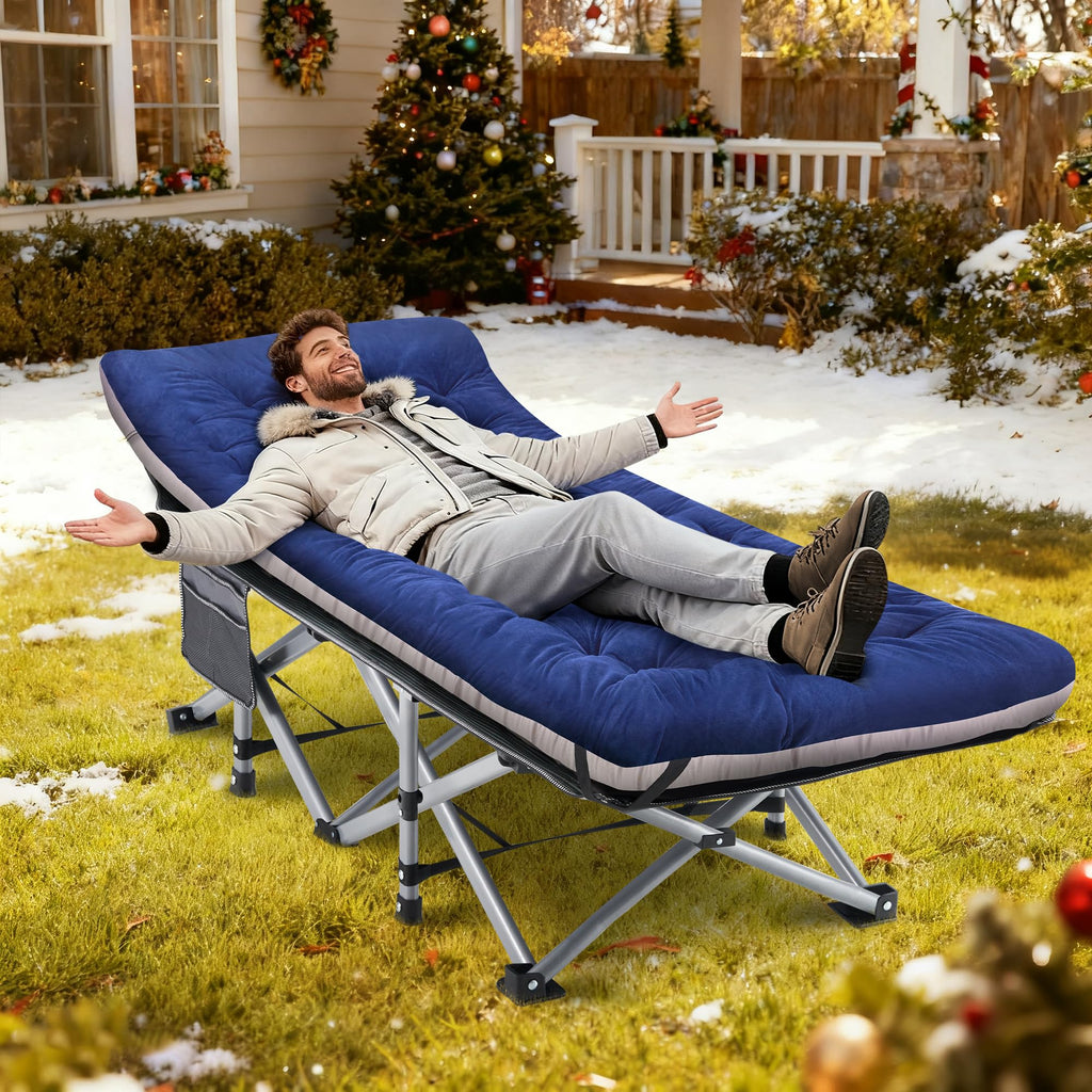 Blue Camping Cot with Cushion, Pillow and Carry Bag U8190