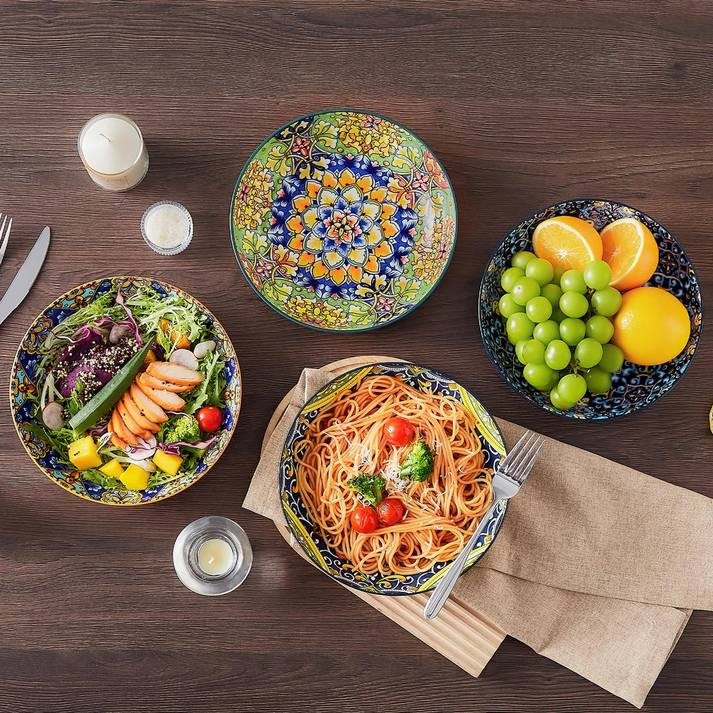 Pasta Bowls Set of 4, 42oz Ceramic Serving Bowls F761