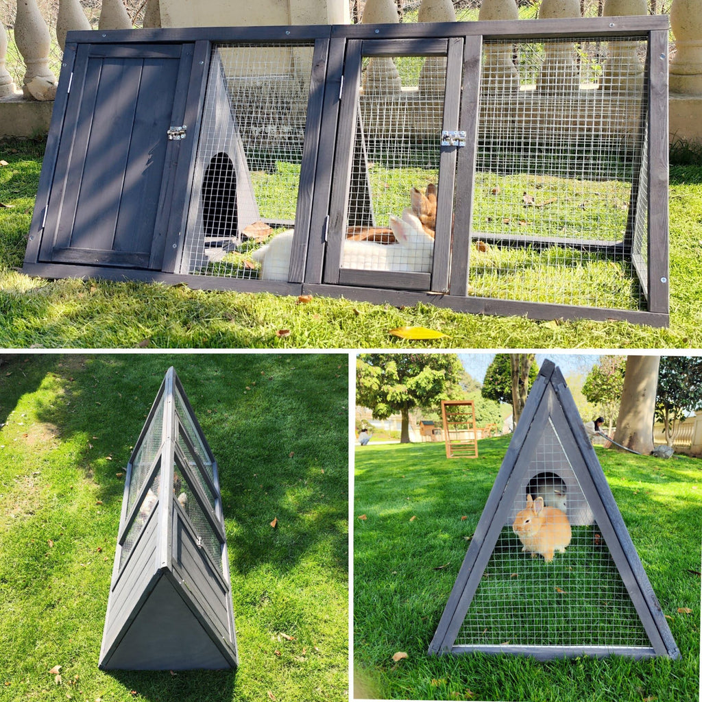 Wooden A-Frame Rabbit Hutch with Chicken Run O273