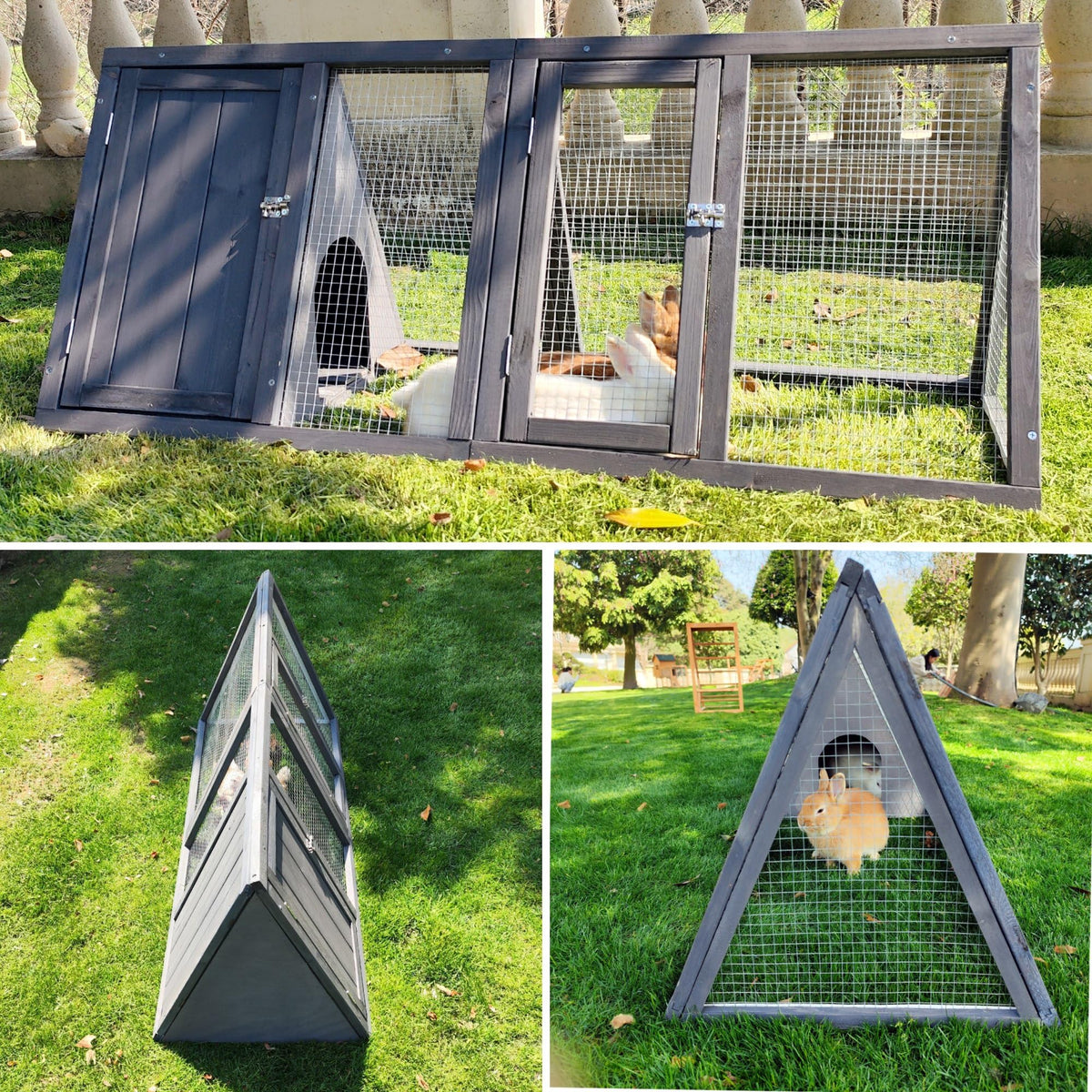 Wooden A-Frame Rabbit Hutch with Chicken Run O273