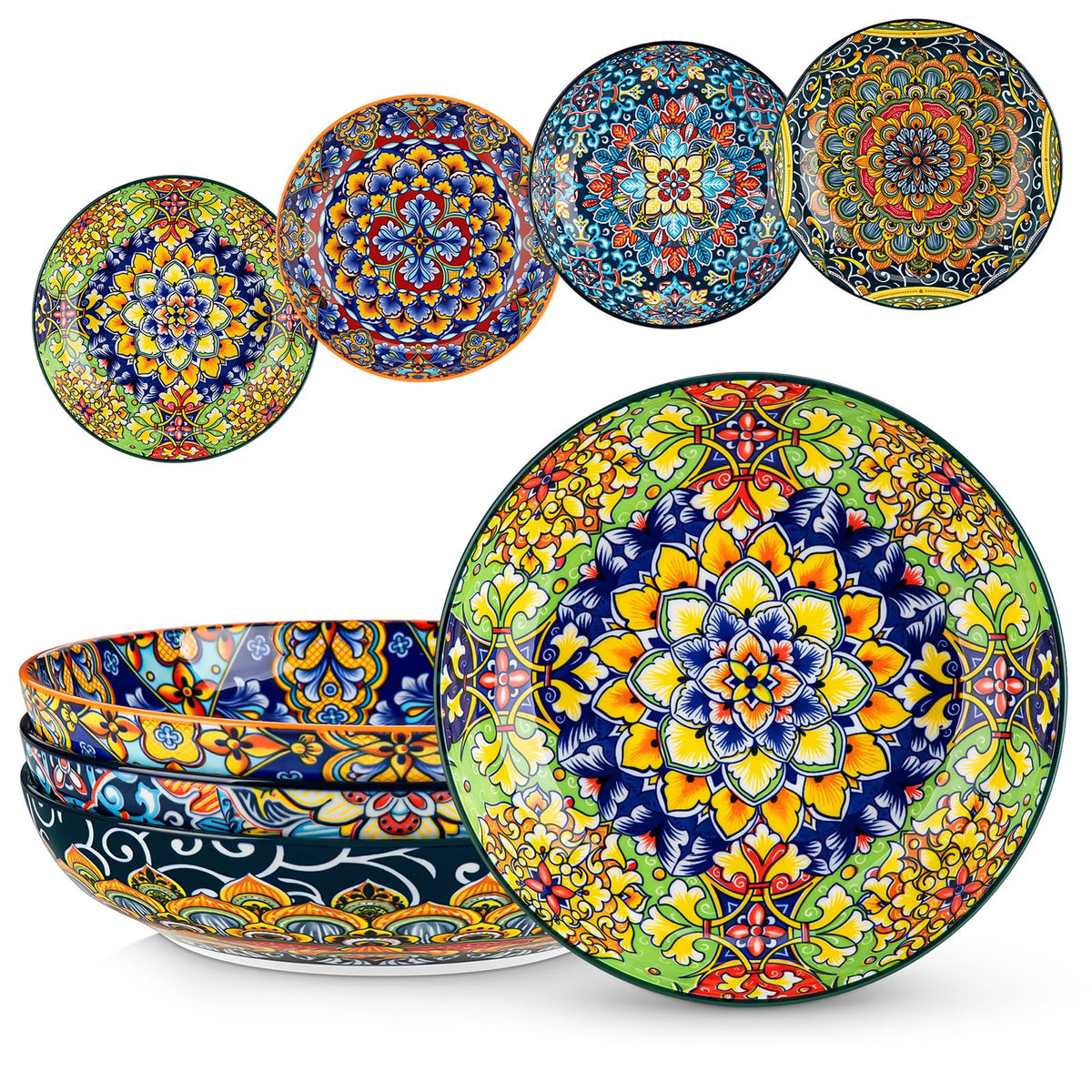 Pasta Bowls Set of 4, 42oz Ceramic Serving Bowls F761