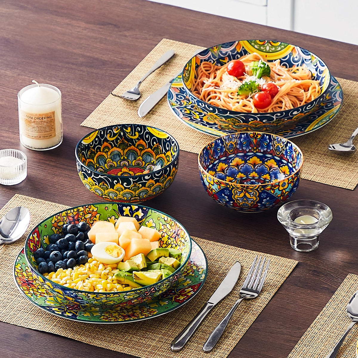 Pasta Bowls Set of 4, 42oz Ceramic Serving Bowls F761