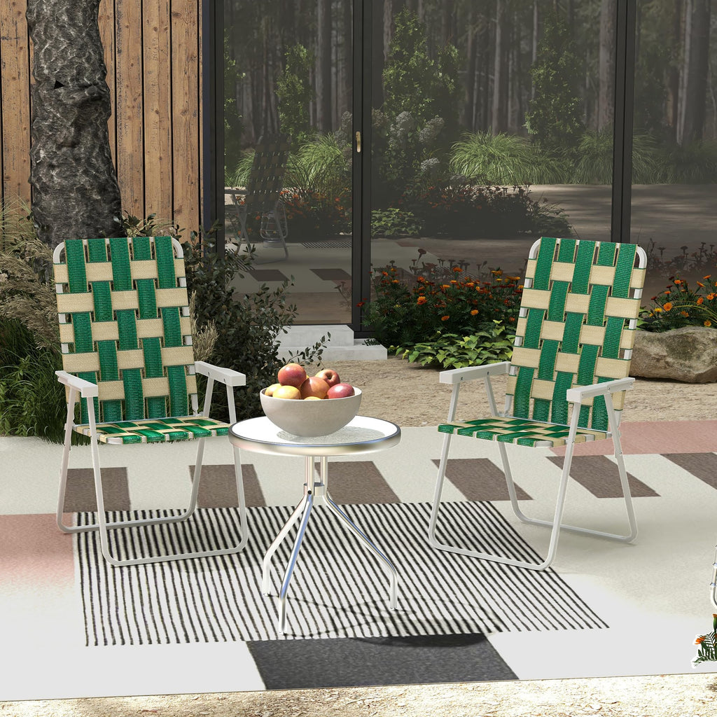 Set of 2 Oversized Folding Webbed Lawn Chairs with Armrests B65519