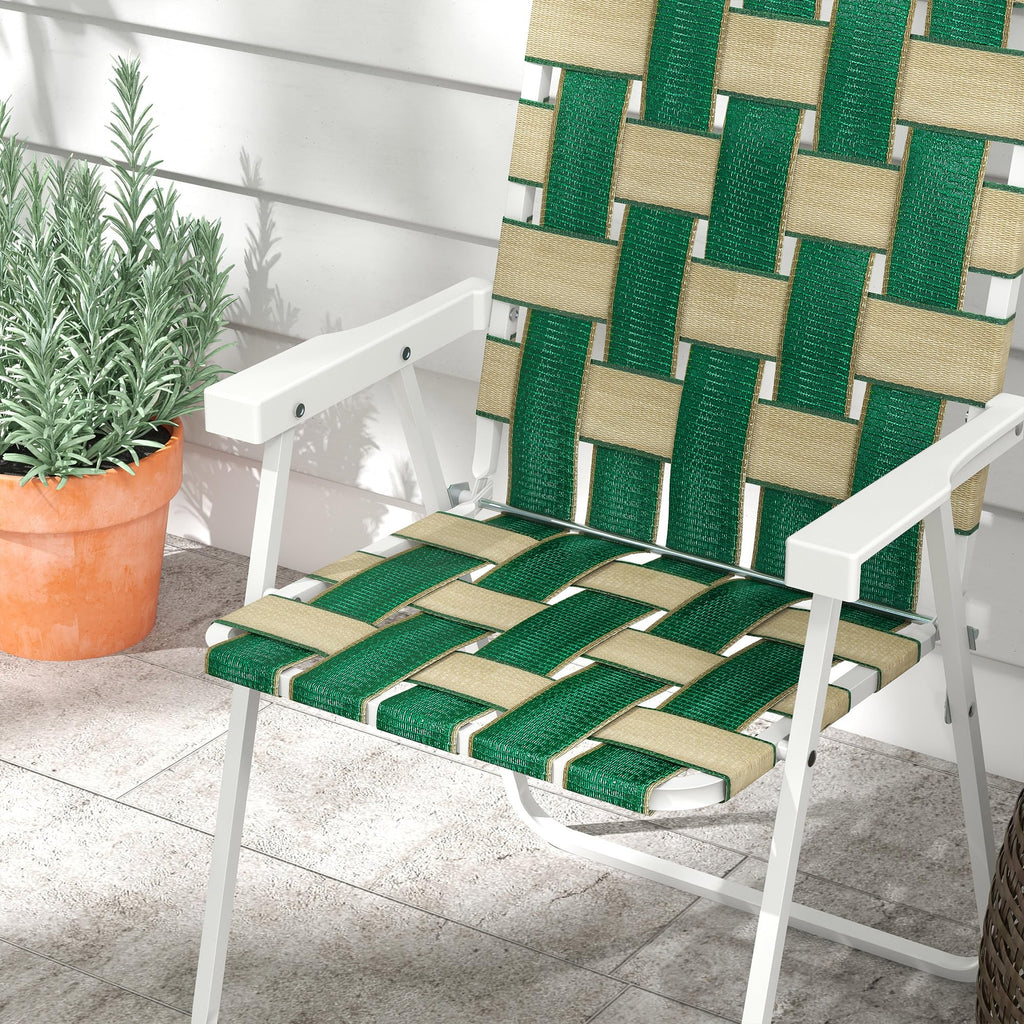 Set of 2 Oversized Folding Webbed Lawn Chairs with Armrests B65519