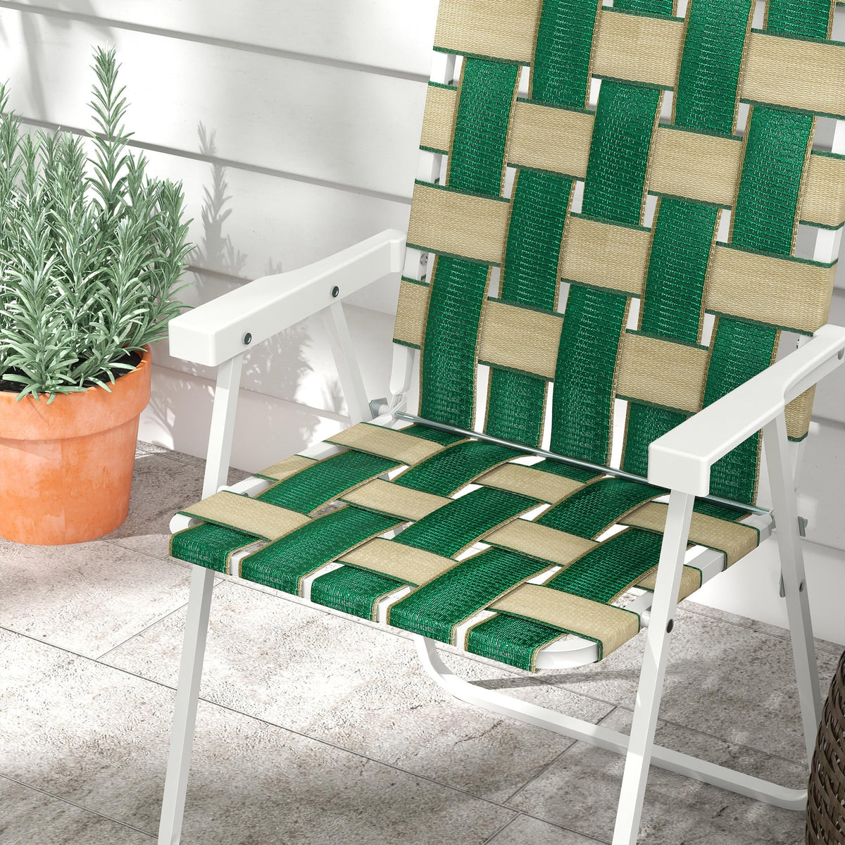 Set of 2 Oversized Folding Webbed Lawn Chairs with Armrests B65519