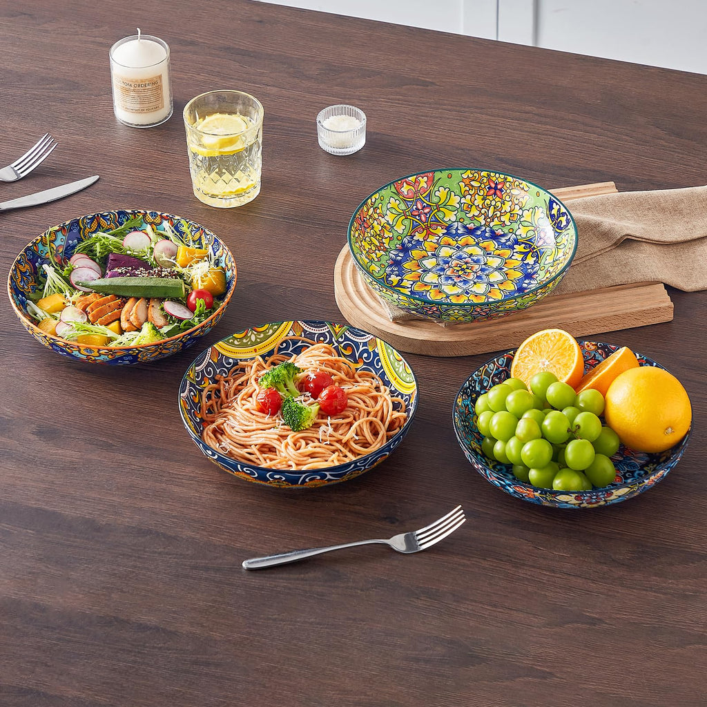Pasta Bowls Set of 4, 42oz Ceramic Serving Bowls F761