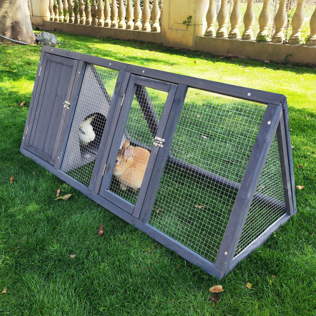 Wooden A-Frame Rabbit Hutch with Chicken Run O273