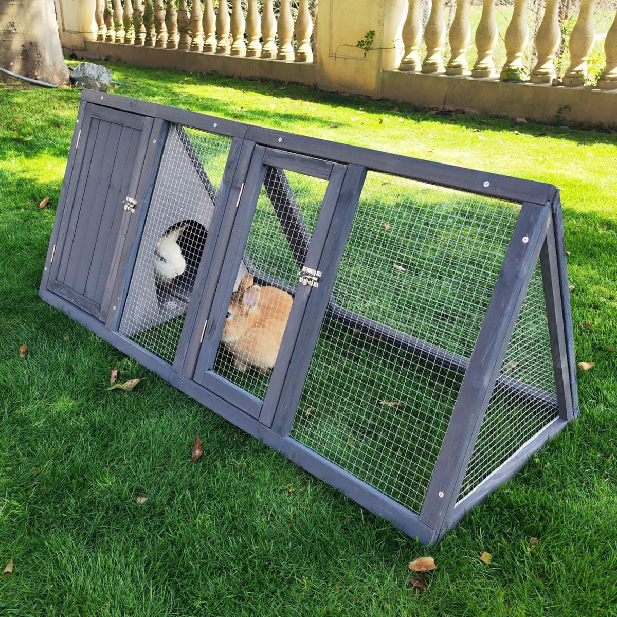 Wooden A-Frame Rabbit Hutch with Chicken Run O273